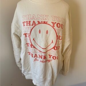 Aerie Cream Smiley Face Sweatshirt Sz Medium